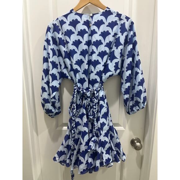 NWT J. Marie Luna Rope Belted Blue mini Dress Ginkgo Leaf Print Sz XS - Picture 6 of 6